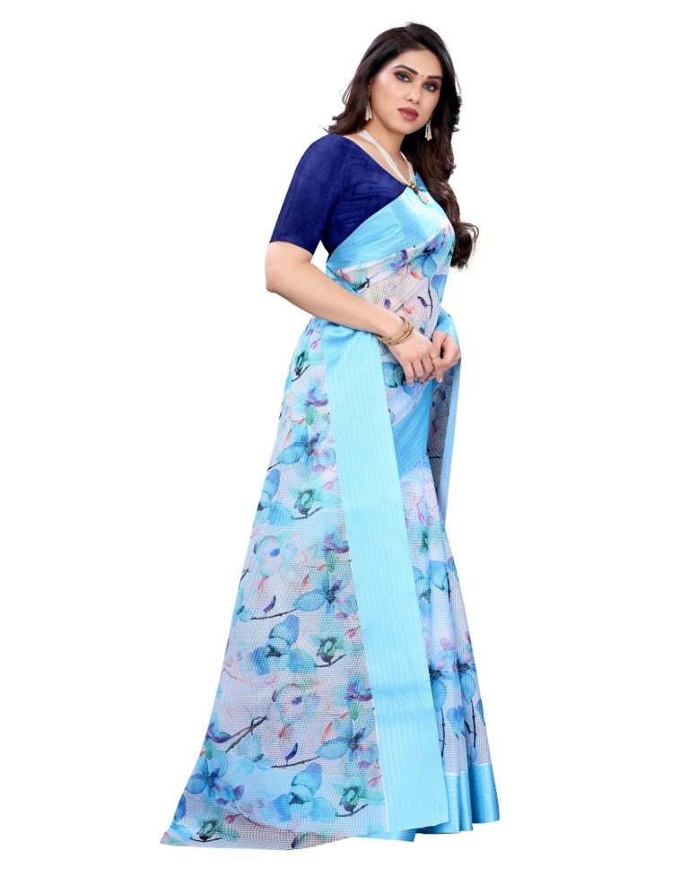 Sky Blue Cotton Saree | Sudathi