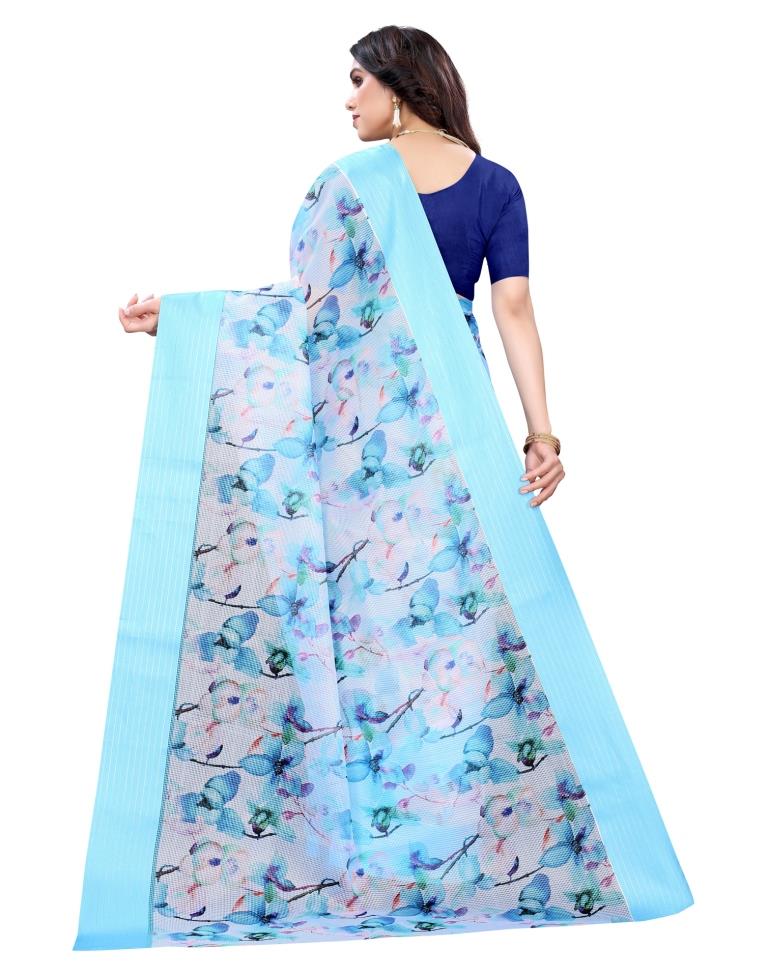 Sky Blue Cotton Saree | Sudathi