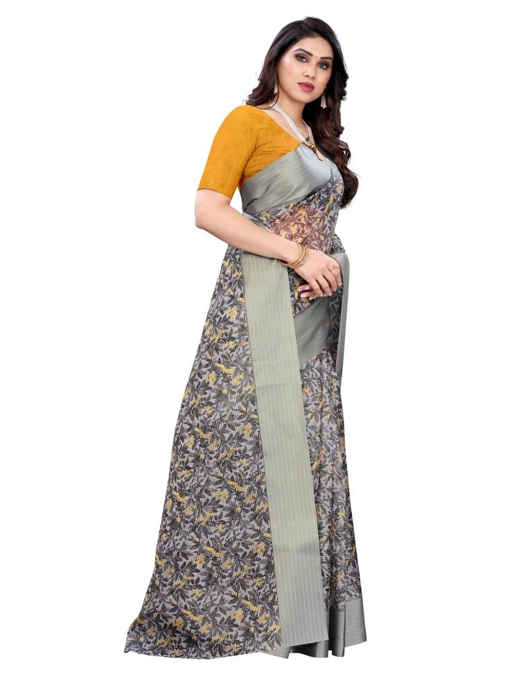 Grey Cotton Saree | Sudathi