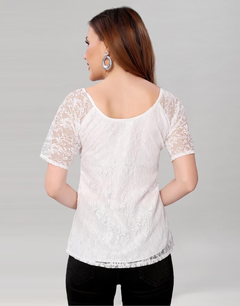 White coloured Dyed Net Top | Sudathi