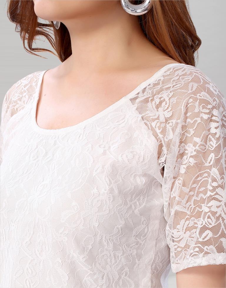 White coloured Dyed Net Top | Sudathi