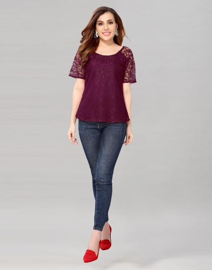 Wine coloured Dyed Net Top | Sudathi