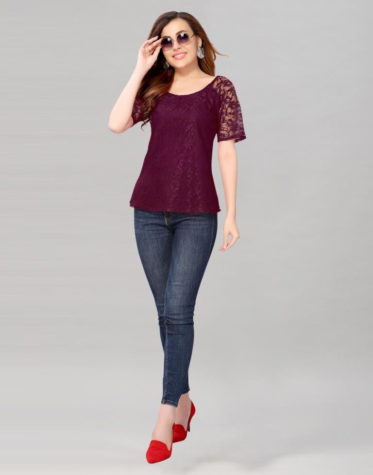 Wine coloured Dyed Net Top | Sudathi