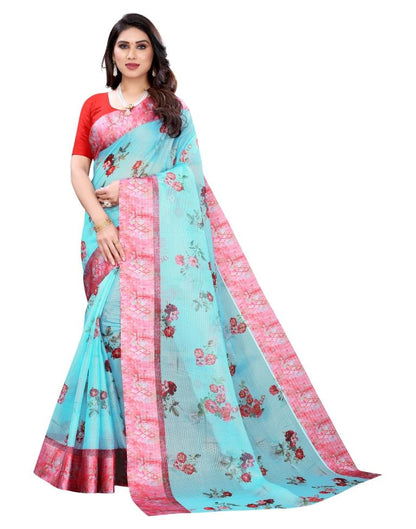 Sky Blue Cotton Saree | Sudathi