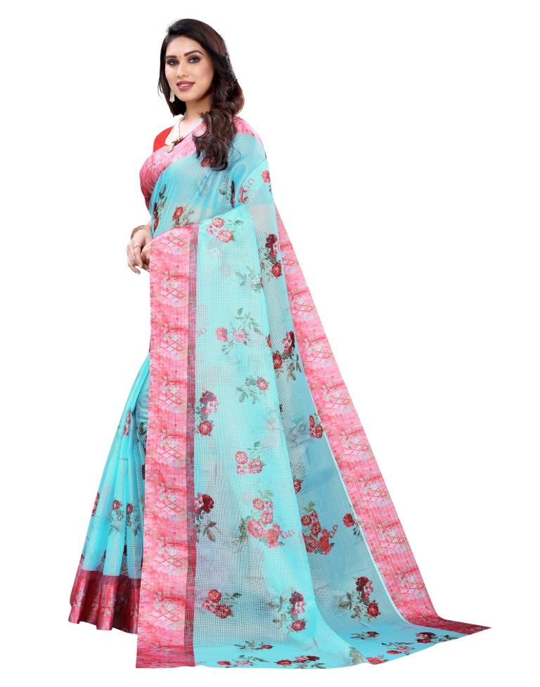 Sky Blue Cotton Saree | Sudathi