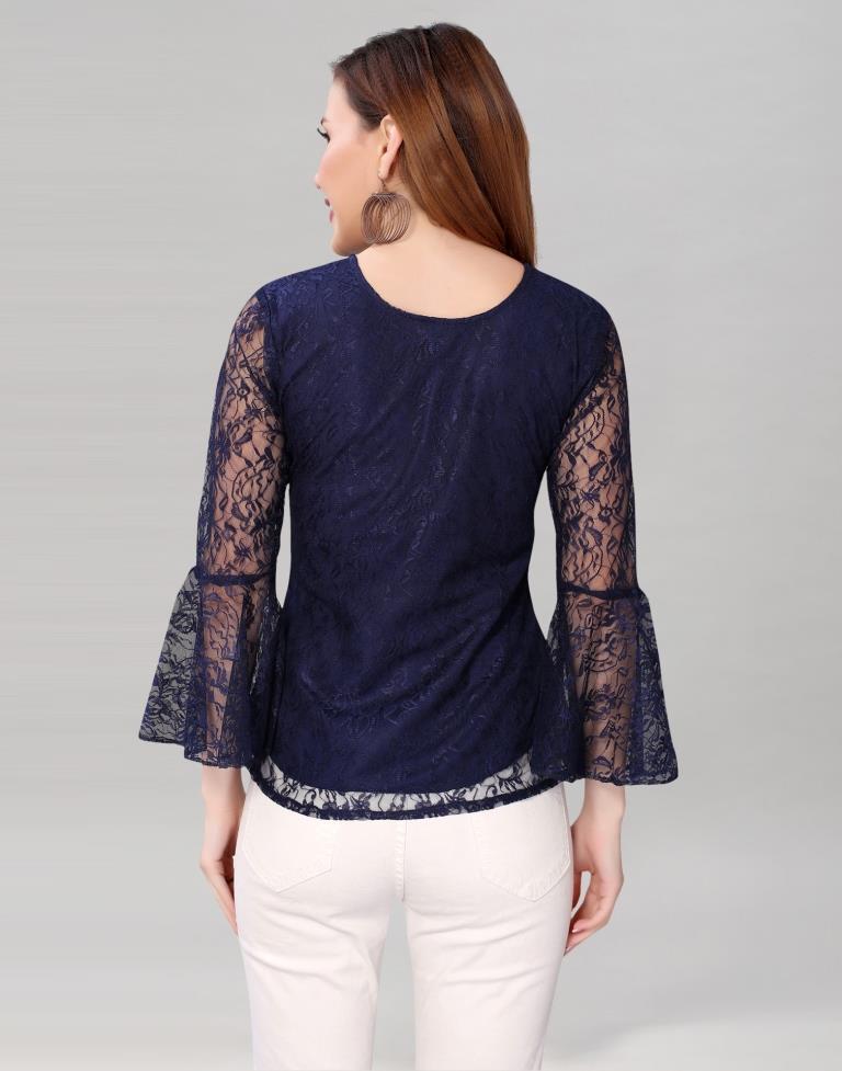 Blue Net Bell Sleeves top | Sudathi