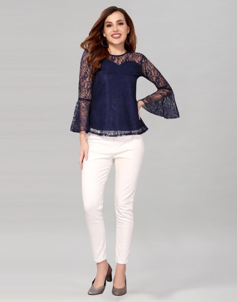 Blue Net Bell Sleeves top | Sudathi