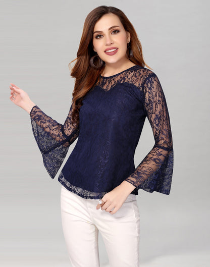 Blue Net Bell Sleeves top | Sudathi