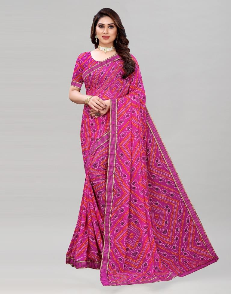 Dark Pink Coloured Georgette Bandhani Printed Casual saree | Sudathi