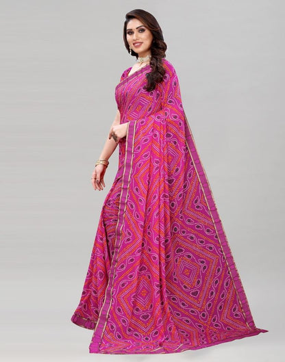 Dark Pink Coloured Georgette Bandhani Printed Casual saree | Sudathi