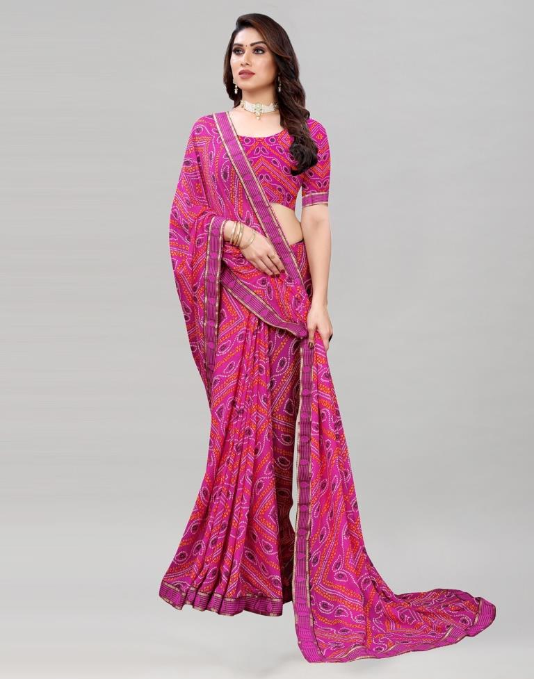 Dark Pink Coloured Georgette Bandhani Printed Casual saree | Sudathi