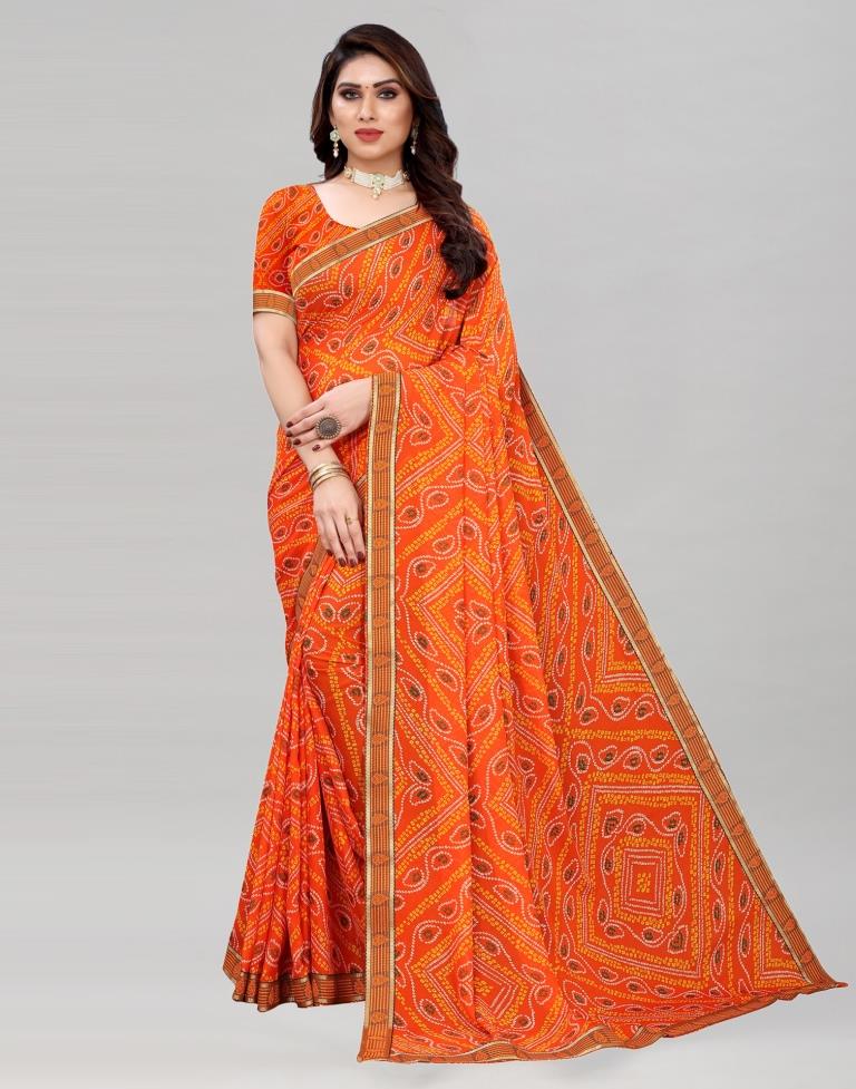 Orange Coloured Georgette Bandhani Printed Casual saree | Sudathi