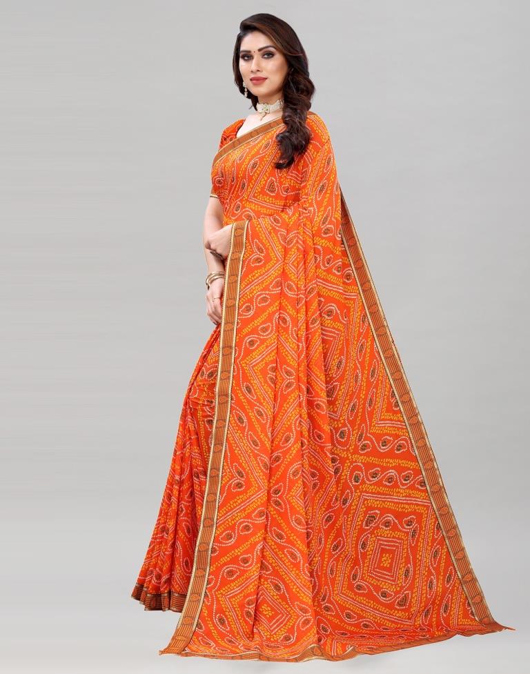 Orange Coloured Georgette Bandhani Printed Casual saree | Sudathi