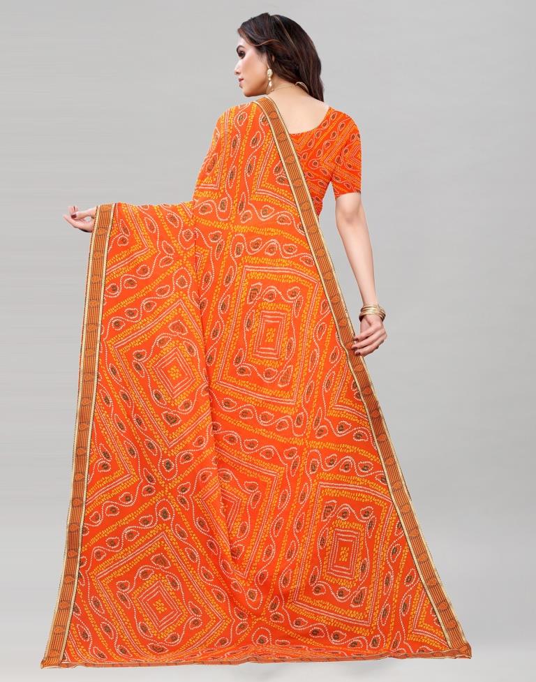 Orange Coloured Georgette Bandhani Printed Casual saree | Sudathi