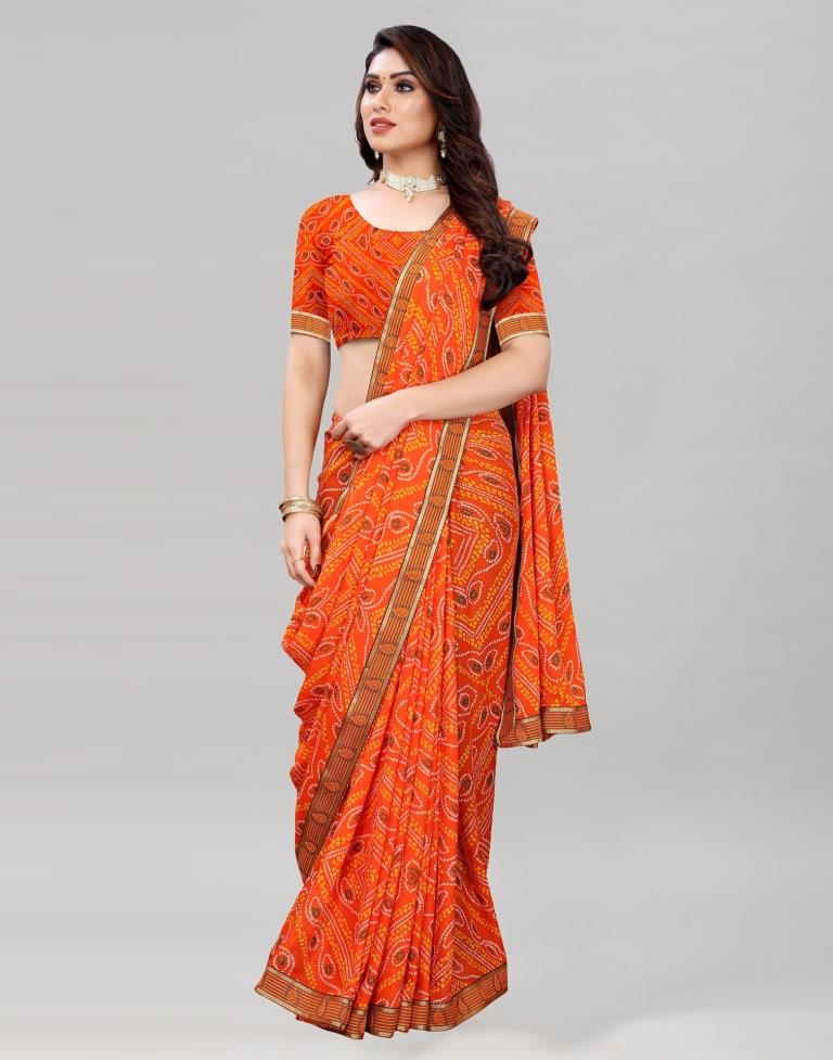 Orange Coloured Georgette Bandhani Printed Casual saree | Sudathi