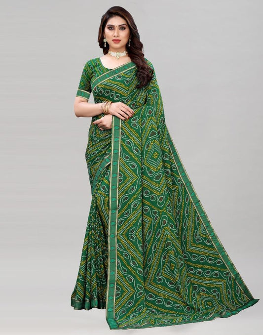Green Coloured Georgette Bandhani Printed Casual saree | Sudathi