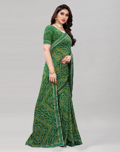 Green Coloured Georgette Bandhani Printed Casual saree | Sudathi