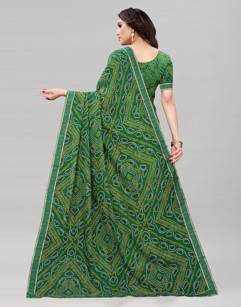 Green Coloured Georgette Bandhani Printed Casual saree | Sudathi