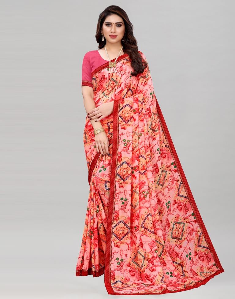 Raspberry Pink Coloured Georgette Bandhani Printed Casual saree | Sudathi