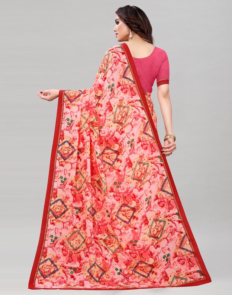 Raspberry Pink Coloured Georgette Bandhani Printed Casual saree | Sudathi