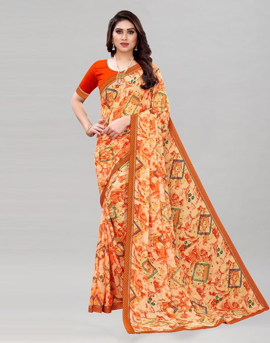 Light Orange Coloured Georgette Bandhani Printed Casual saree | Sudathi