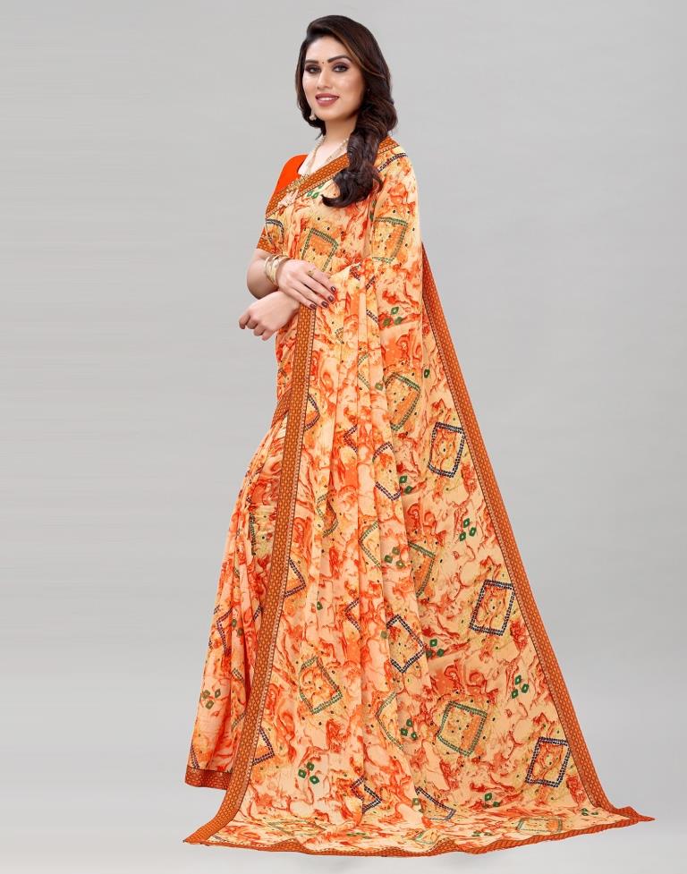 Light Orange Coloured Georgette Bandhani Printed Casual saree | Sudathi