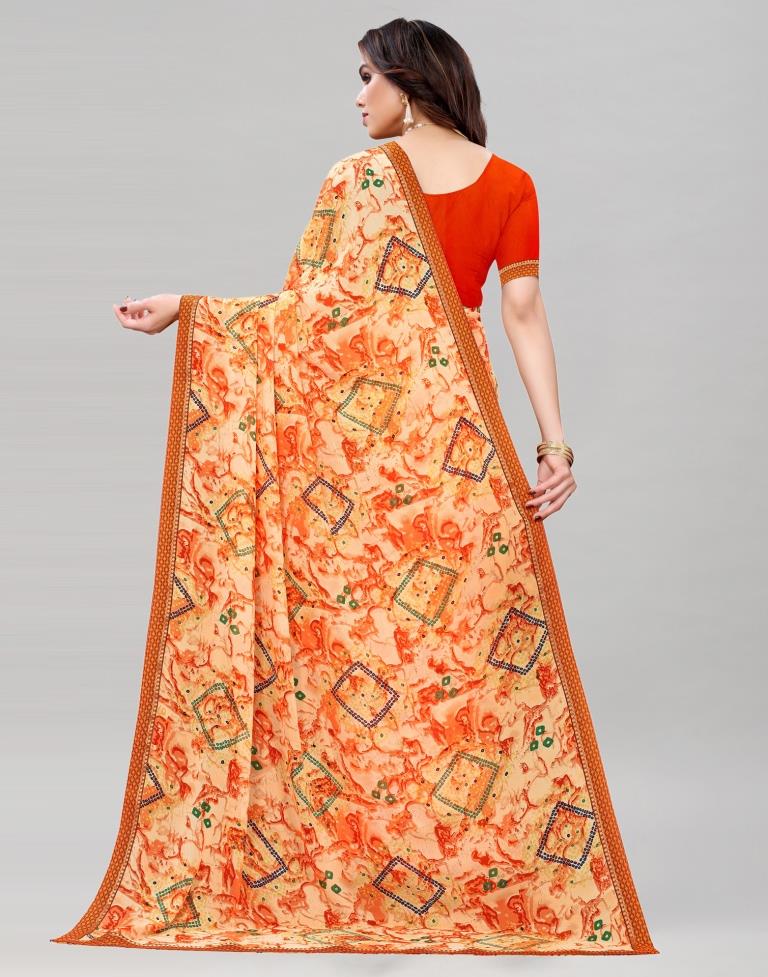 Light Orange Coloured Georgette Bandhani Printed Casual saree | Sudathi