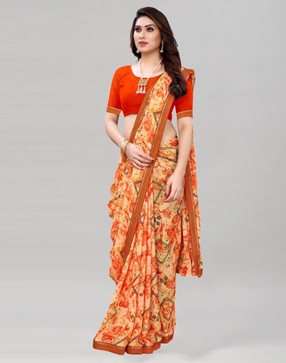 Light Orange Coloured Georgette Bandhani Printed Casual saree | Sudathi