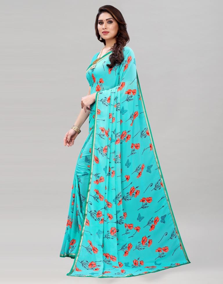Sky Blue Coloured Georgette Floral Printed Casual saree | Sudathi