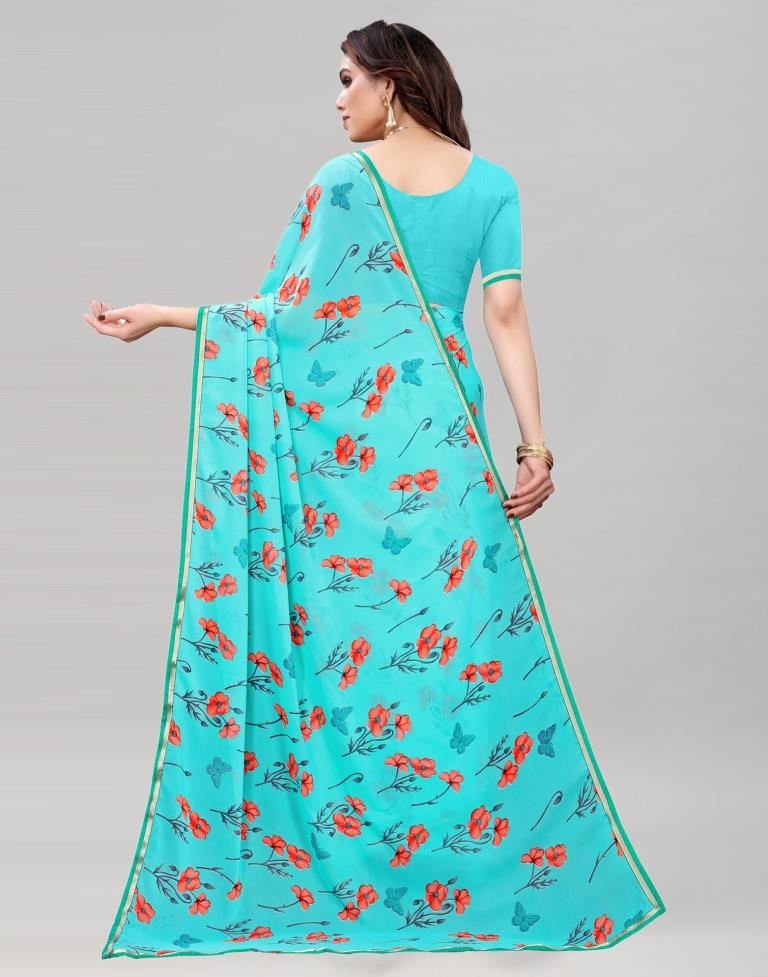Sky Blue Coloured Georgette Floral Printed Casual saree | Sudathi