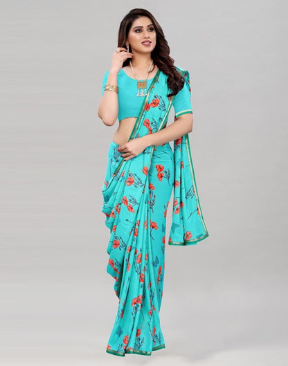 Sky Blue Coloured Georgette Floral Printed Casual saree | Sudathi
