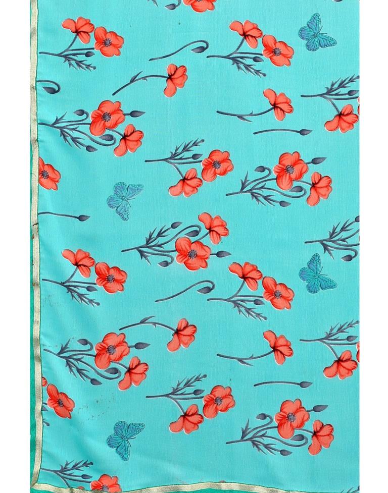 Sky Blue Coloured Georgette Floral Printed Casual saree | Sudathi