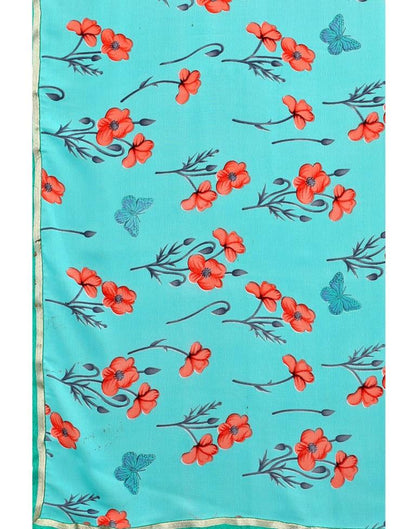 Sky Blue Coloured Georgette Floral Printed Casual saree | Sudathi