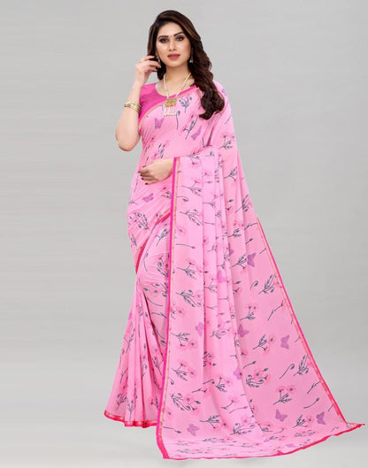 Light Pink Coloured Georgette Floral Printed Casual saree | Sudathi