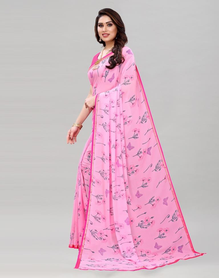 Light Pink Coloured Georgette Floral Printed Casual saree | Sudathi