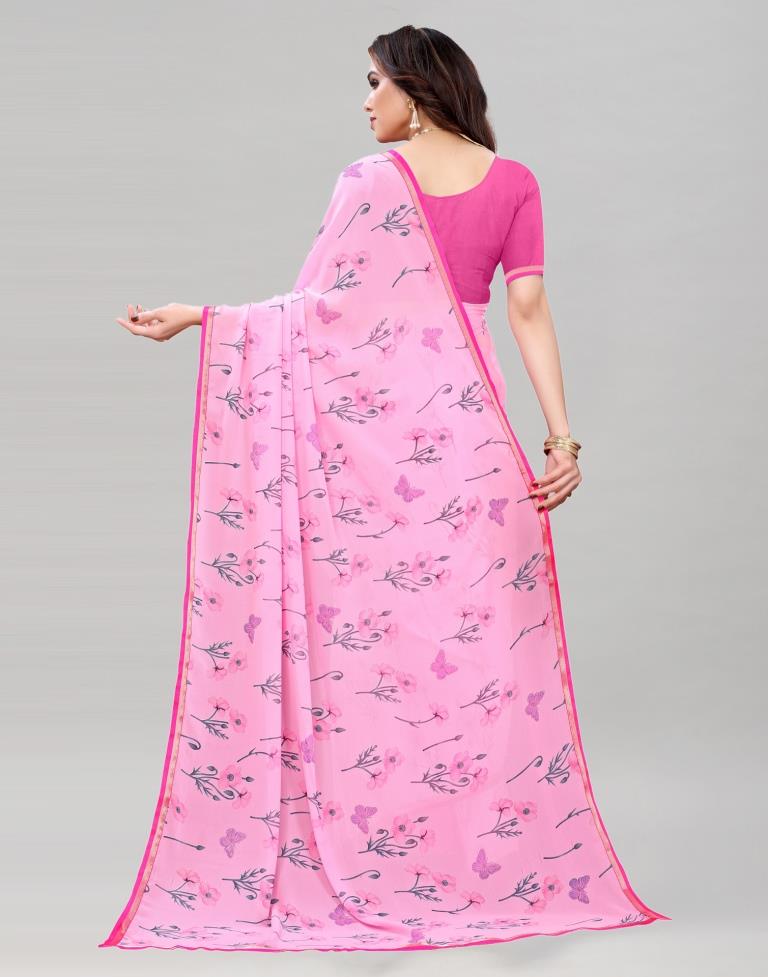 Light Pink Coloured Georgette Floral Printed Casual saree | Sudathi