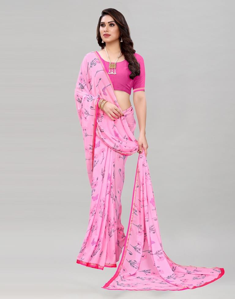 Light Pink Coloured Georgette Floral Printed Casual saree | Sudathi
