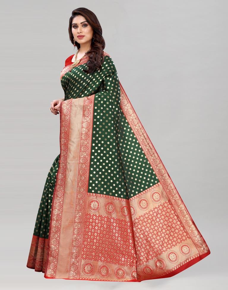 Bottle Green Banarasi Saree | Sudathi