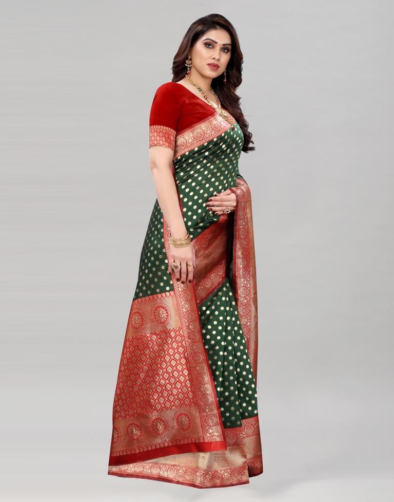 Bottle Green Banarasi Saree | Sudathi