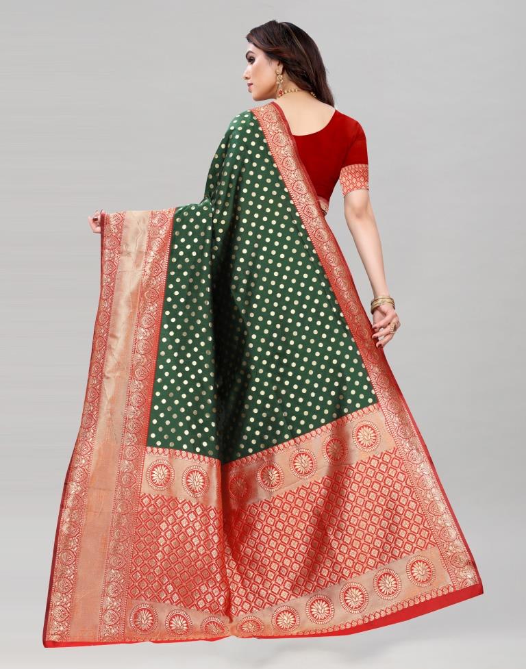 Bottle Green Banarasi Saree | Sudathi