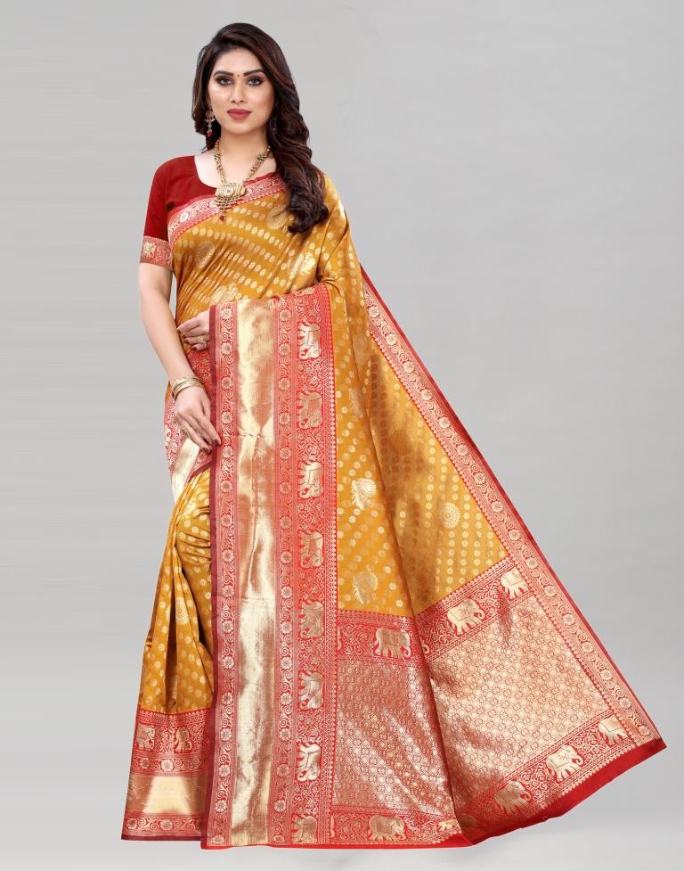 Mustard Yellow Banarasi Saree | Sudathi