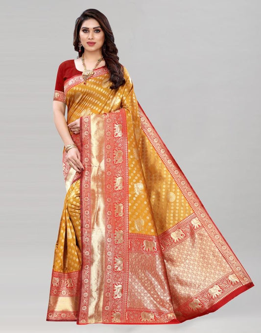 Mustard Yellow Banarasi Saree | Sudathi