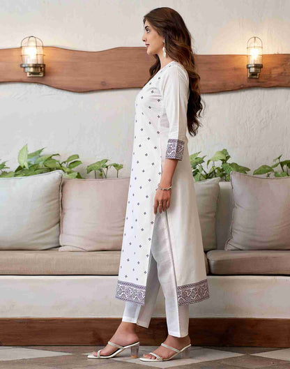 Off White Woven Cotton Straight Kurta Set With Dupatta