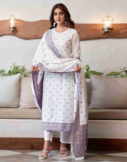 Off White Woven Cotton Straight Kurta Set With Dupatta