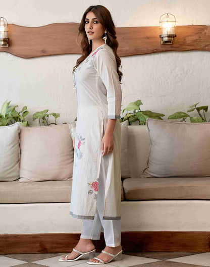 Off White Woven Cotton Straight Kurta Set With Dupatta