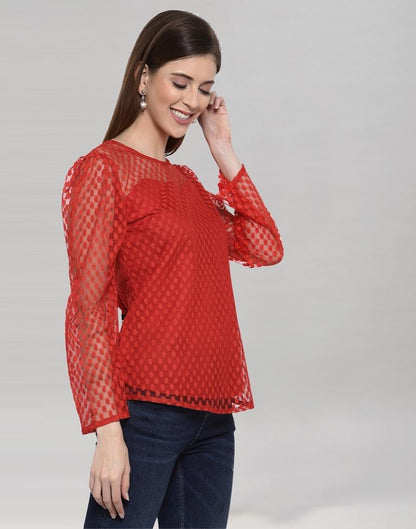 Red Coloured Plain Russell (Net) Top | Leemboodi