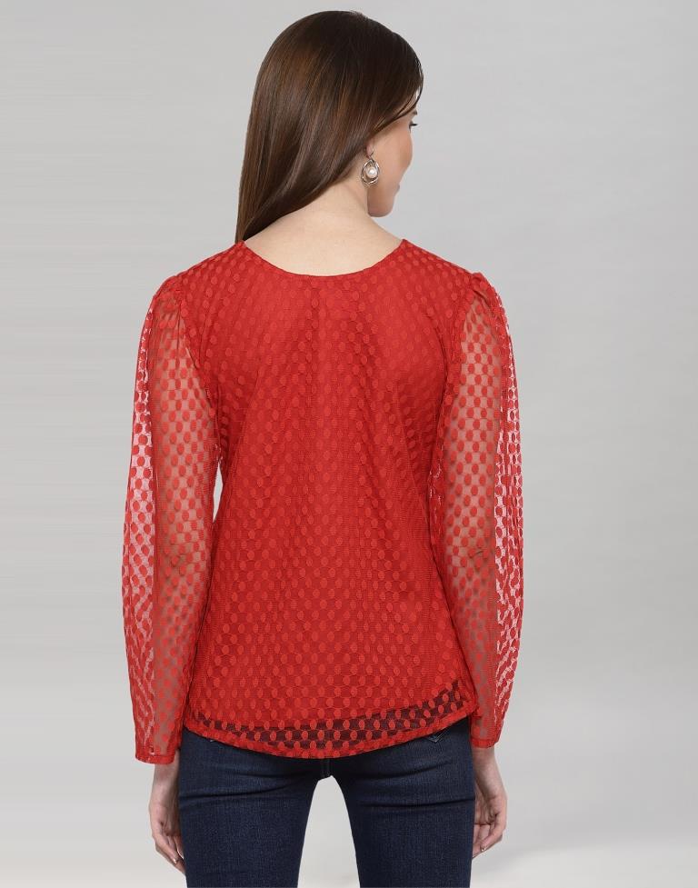 Red Coloured Plain Russell (Net) Top | Leemboodi