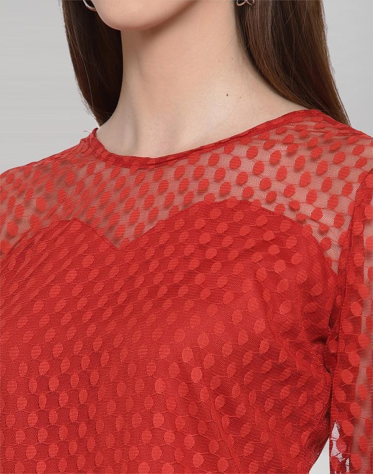 Red Coloured Plain Russell (Net) Top | Leemboodi