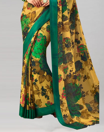 Mustard Yellow Coloured Chiffon Floral Printed Casual Saree | Sudathi
