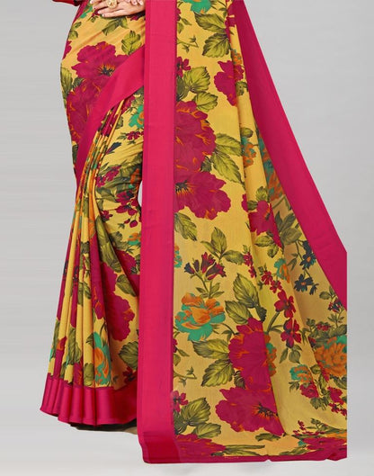 Mustard Yellow Coloured Chiffon Floral Printed Casual Saree | Sudathi